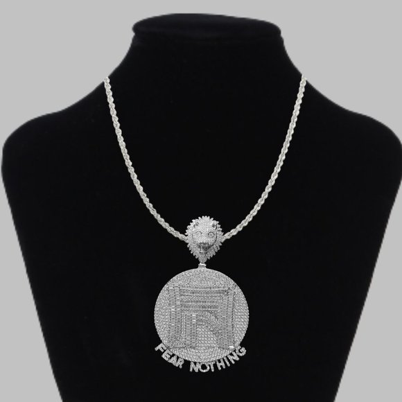 NEW | Fear Nothing with Lion King Bail  Iced Out Letter Badge Pendant - Picture 2 of 3